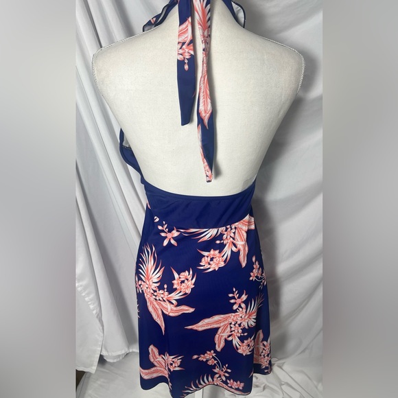 Blue and Pink ruffle babydoll halter tie tankini swim top size 4X - Picture 4 of 11